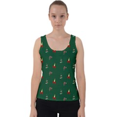 Christmas Green Pattern Background Velvet Tank Top by Pakjumat