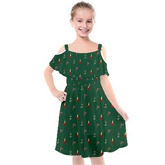 Christmas Green Pattern Background Kids  Cut Out Shoulders Chiffon Dress by Pakjumat