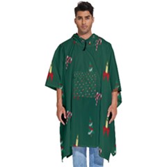 Christmas Green Pattern Background Men s Hooded Rain Ponchos