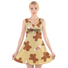 Gingerbread Christmas Time V-Neck Sleeveless Dress