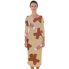 Gingerbread Christmas Time Quarter Sleeve Midi Bodycon Dress