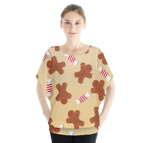 Gingerbread Christmas Time Batwing Chiffon Blouse by Pakjumat