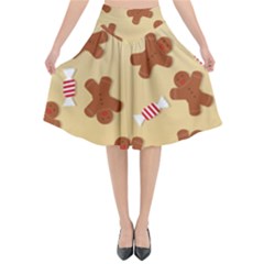 Gingerbread Christmas Time Flared Midi Skirt