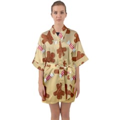 Gingerbread Christmas Time Half Sleeve Satin Kimono 