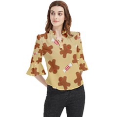 Gingerbread Christmas Time Loose Horn Sleeve Chiffon Blouse