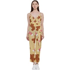 Gingerbread Christmas Time V-Neck Camisole Jumpsuit