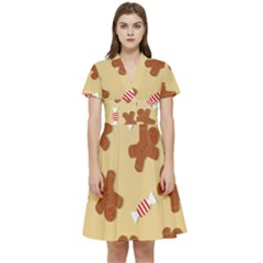 Gingerbread Christmas Time Short Sleeve Waist Detail Dress