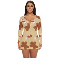 Gingerbread Christmas Time Long Sleeve Boyleg Swimsuit