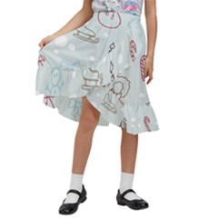 Winter Pattern Background Element Kids  Ruffle Flared Wrap Midi Skirt by Pakjumat