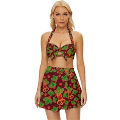 Christmas Pattern Vintage Style Bikini Top And Skirt Set 