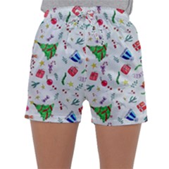 Illustration Christmas Pattern Sleepwear Shorts by Pakjumat