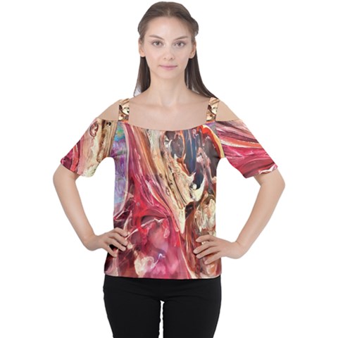 Marbling Blend  Cutout Shoulder T-shirt by kaleidomarblingart