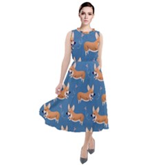 Corgi Patterns Round Neck Boho Dress