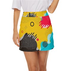 Abstract Colorful Pattern Shape Design Background Mini Front Wrap Skirt