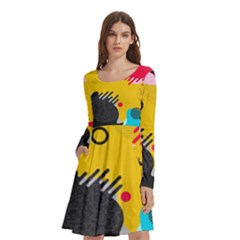 Abstract Colorful Pattern Shape Design Background Long Sleeve Knee Length Skater Dress With Pockets