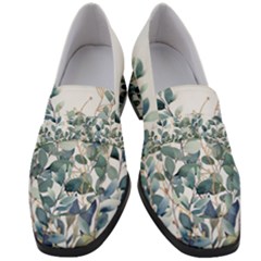 Green And Gold Eucalyptus Leaf Women s Chunky Heel Loafers