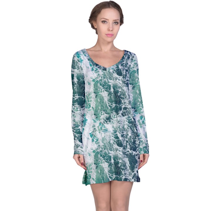 Blue Ocean Waves Long Sleeve Nightdress