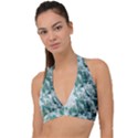 Blue Ocean Waves Halter Plunge Bikini Top View1