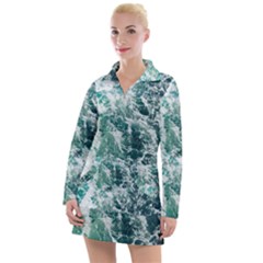 Blue Ocean Waves Women s Long Sleeve Casual Dress by Jack14