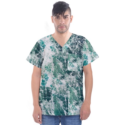 Blue Ocean Waves Men s V-neck Scrub Top by Jack14