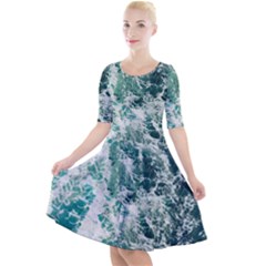 Blue Ocean Waves Quarter Sleeve A-line Dress by Jack14