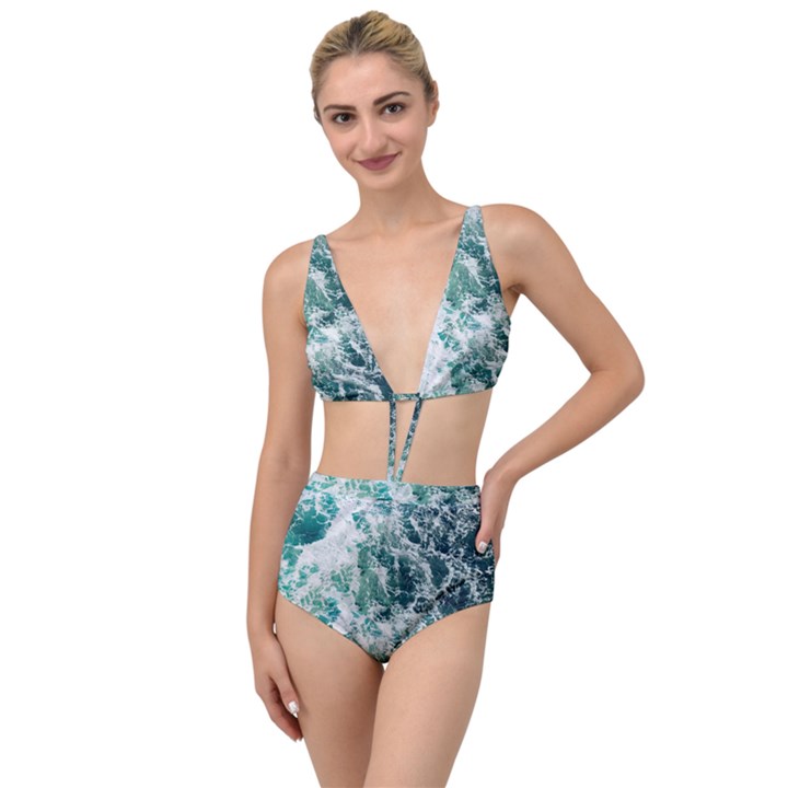 Blue Ocean Waves Tied Up Two Piece Swimsuit