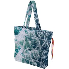 Blue Ocean Waves Drawstring Tote Bag by Jack14