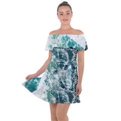 Blue Ocean Waves Off Shoulder Velour Dress by Jack14