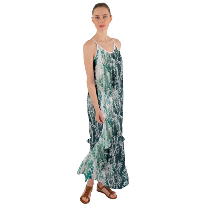 Blue Ocean Waves Cami Maxi Ruffle Chiffon Dress