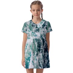 Blue Ocean Waves Kids  Asymmetric Collar Dress by Jack14
