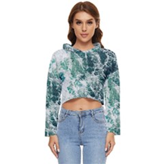 Blue Ocean Waves Women s Lightweight Cropped Hoodie by Jack14