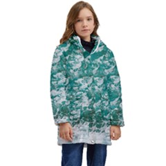 Blue Ocean Waves 2 Kids  Hooded Longline Puffer Jacket by Jack14