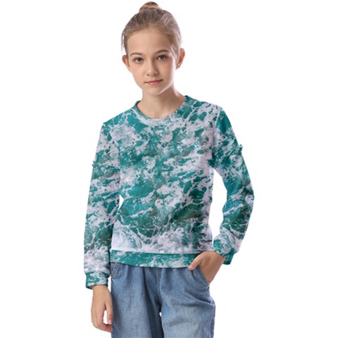 Blue Ocean Waves 2 Kids  Long Sleeve T-shirt With Frill  by Jack14