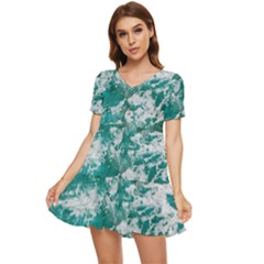 Blue Ocean Waves 2 Tiered Short Sleeve Babydoll Dress by Jack14