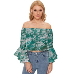 Blue Ocean Waves 2 Off Shoulder Flutter Bell Sleeve Top by Jack14