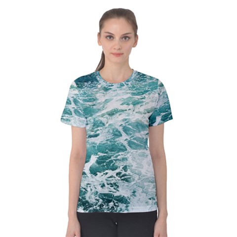 Blue Crashing Ocean Wave Women s Cotton T-shirt by Jack14