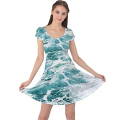 Blue Crashing Ocean Wave Cap Sleeve Dress