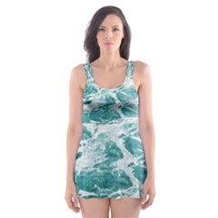 Blue Crashing Ocean Wave Skater Dress Swimsuit