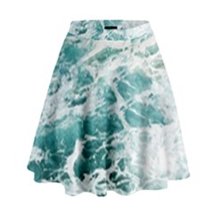 Blue Crashing Ocean Wave High Waist Skirt