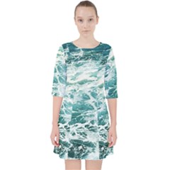 Blue Crashing Ocean Wave Quarter Sleeve Pocket Dress by Jack14