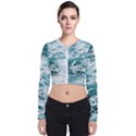 Blue Crashing Ocean Wave Long Sleeve Zip Up Bomber Jacket View1