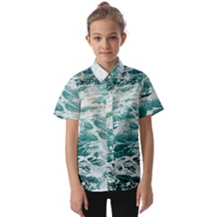 Blue Crashing Ocean Wave Kids  Short Sleeve Shirt