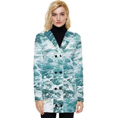 Blue Crashing Ocean Wave Button Up Hooded Coat 