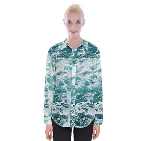 Blue Crashing Ocean Wave Womens Long Sleeve Shirt by Jack14