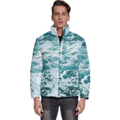 Blue Crashing Ocean Wave Men s Puffer Bubble Jacket Coat by Jack14