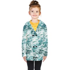 Blue Crashing Ocean Wave Kids  Double Breasted Button Coat