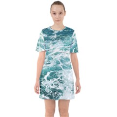 Blue Crashing Ocean Wave Sixties Short Sleeve Mini Dress by Jack14