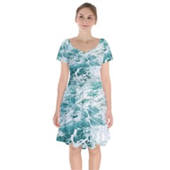 Blue Crashing Ocean Wave Short Sleeve Bardot Dress by Jack14