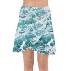 Blue Crashing Ocean Wave Wrap Front Skirt