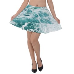 Blue Crashing Ocean Wave Velvet Skater Skirt
